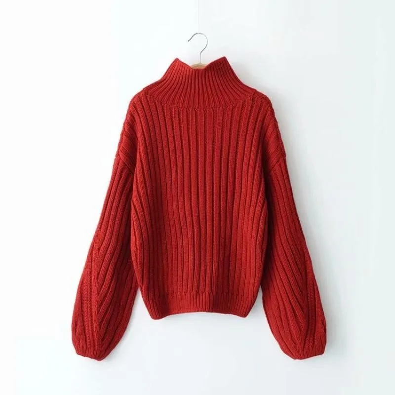 New Autumn Winter Turtleneck Ladies Pullover Lantern Sleeve Casual Womens Sweater Loose Fit Fashionable Knit Female Jumper