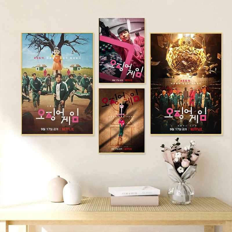 

Squid Game Poster Korean Pop TV Series Canvas Painting Character Minimalist Style Print Modern Wall Home Decor Pictures No Frame