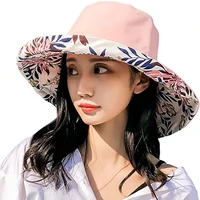womens bucket print hat fashion summer big brim panamanian women new sun hat for female beach double sided fisherman hat