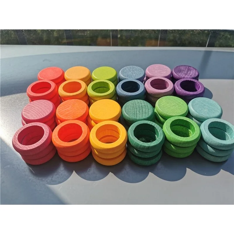 Детские деревянные игрушки 12 цветов Буковые радужные монеты и кольца