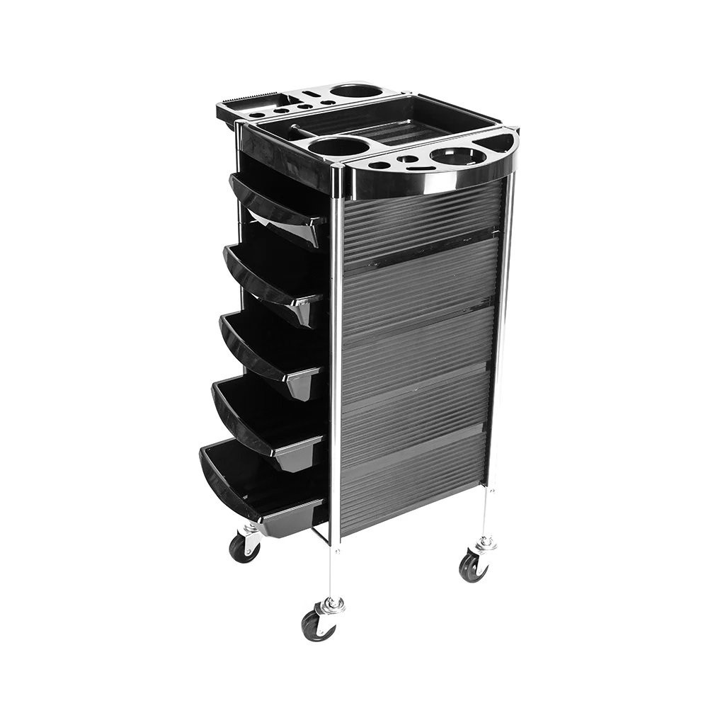 

5-Tiers Hairdresser Beauty Storage Trolley Flexible Rollers Black Ideal for Placement Hair Beauty Tools[US-Stock]