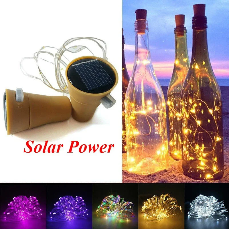 

Solar Power Copper Wire String Light DIY Cork Shape LED Wine Bottle Fairy Light Night Lamp Wedding Christmas Party Holiday Decor