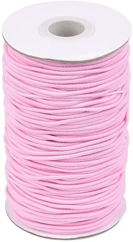 

75Yards Elastic Cord, 2mm Pink Stretch Round String Beading Cord Braided Elastic Cord for DIY Jewelry Making Sewing and Crafting
