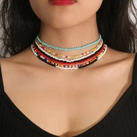 7pcs new kpop fashion rainbow seed bead chain necklace boho handmade female clavicle choker neck for women friend summer jewelry