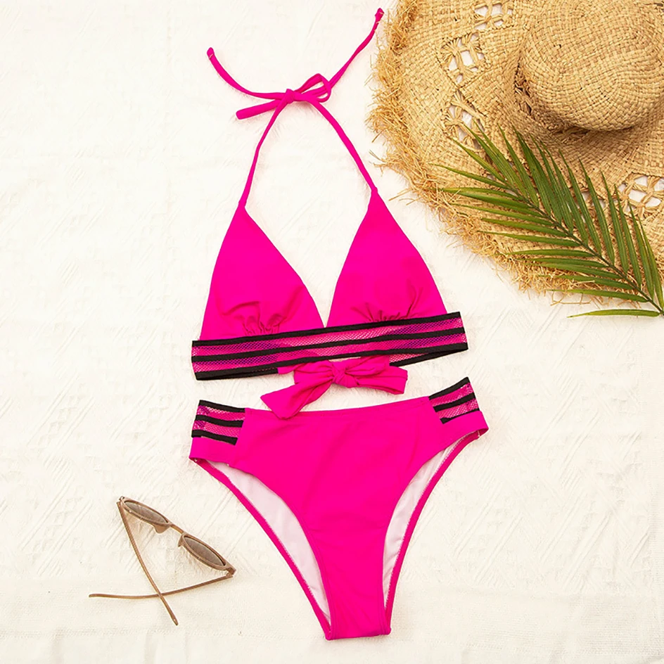 

Sexy Halter High Waist Bikinis 2021 Push Up Swimsuit Women Swimwear Female Bikini Set Swimming for Bathing Suit Woman Swimsuits