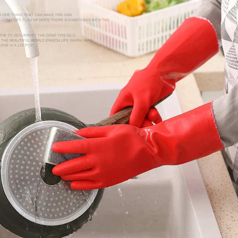 

Плотная ПВХ флокирующая одна перчатка Водонепроницаемая теплая кухонная щетка для стирки чаша для домашних работ Нескользящая прочная