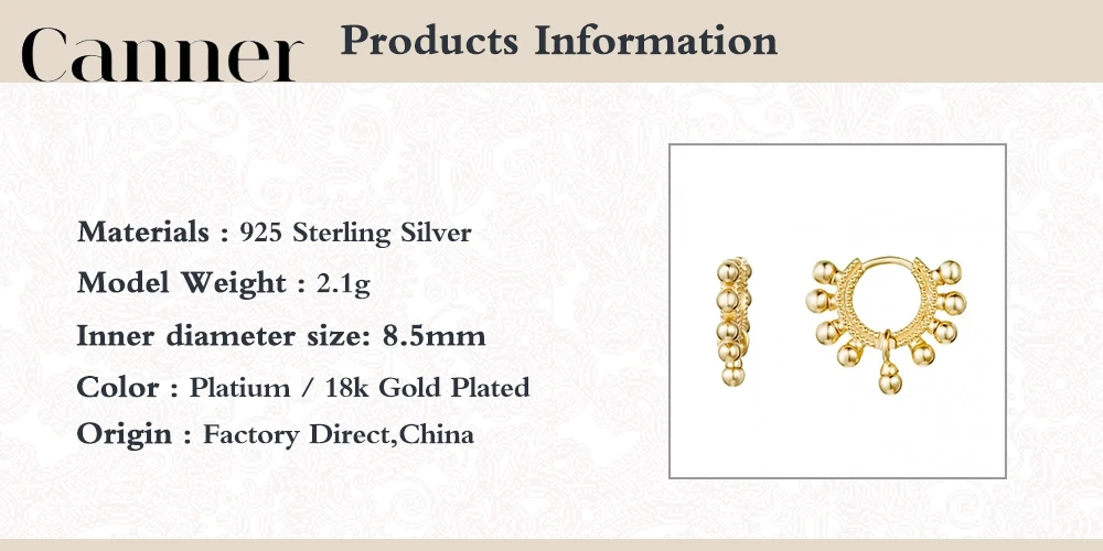 

Canner Hoop Earrings For Women 925 Sterling Silver Small Cute Beads Ball Earrings kolczyki Fine Jewelry pendientes oorbellen W4