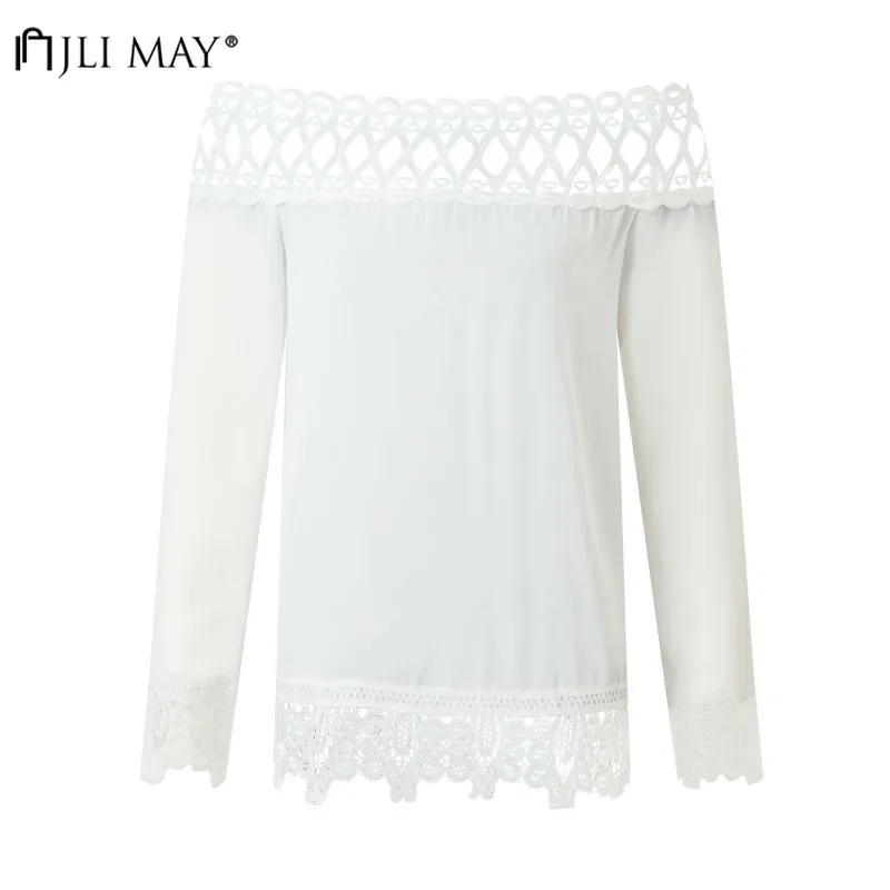 

JLI MAY Elegant Women Shirts Autumn Spliced Lace Solid Long Sleeve Casual Office Lady Womens Blouse Sexy Sweet Shirt