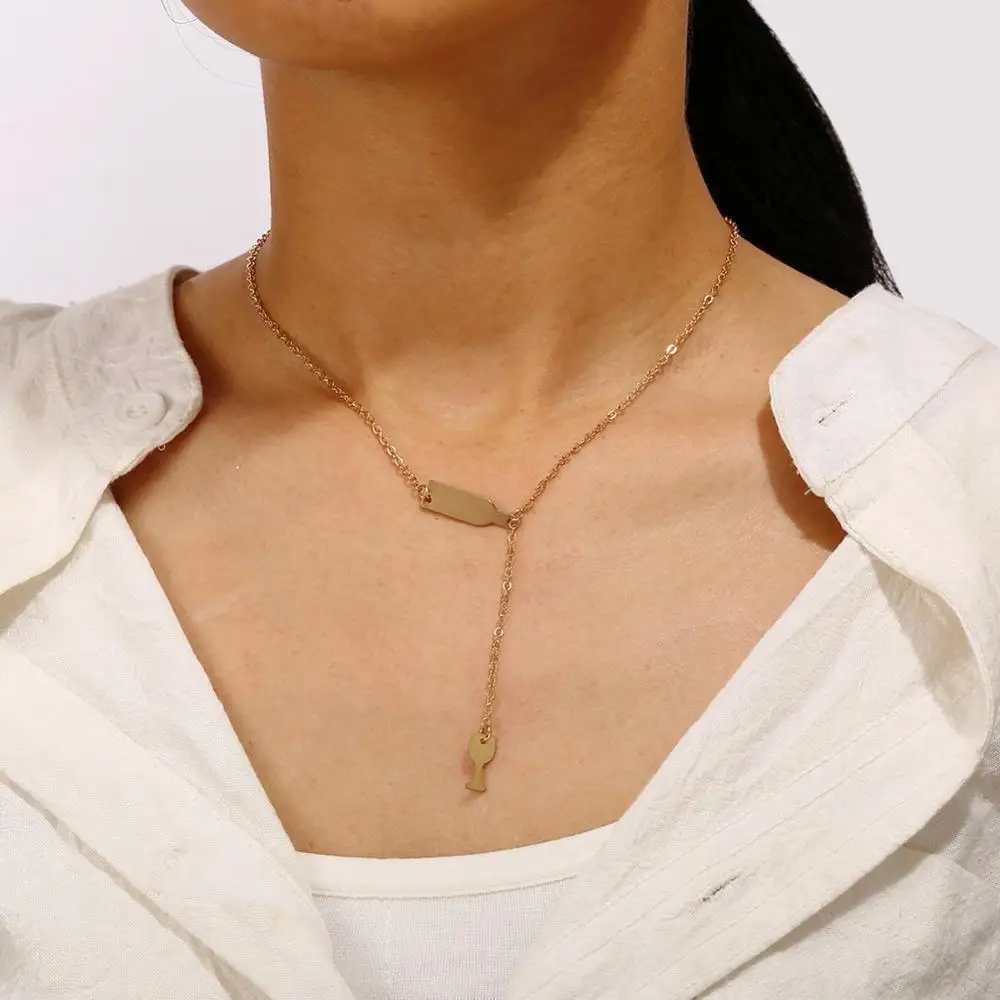 

Temperament Long Pendant Necklace Beer with Glass Creative Retro Minimalism Style Clavicle Chain Fashion Women's Decor Jewelry