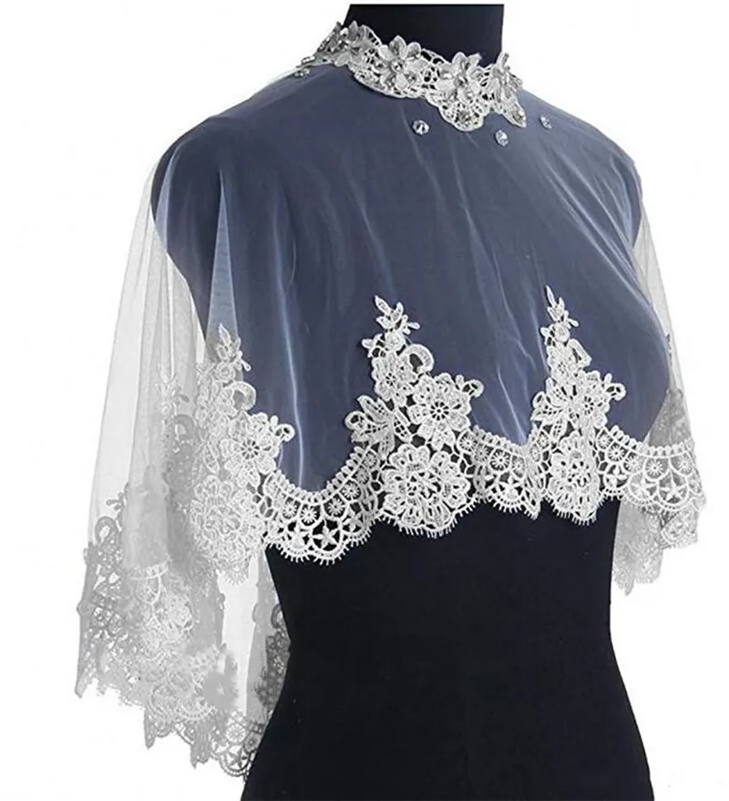 

Свадебные кружевные куртки с высоким воротником и бусинами