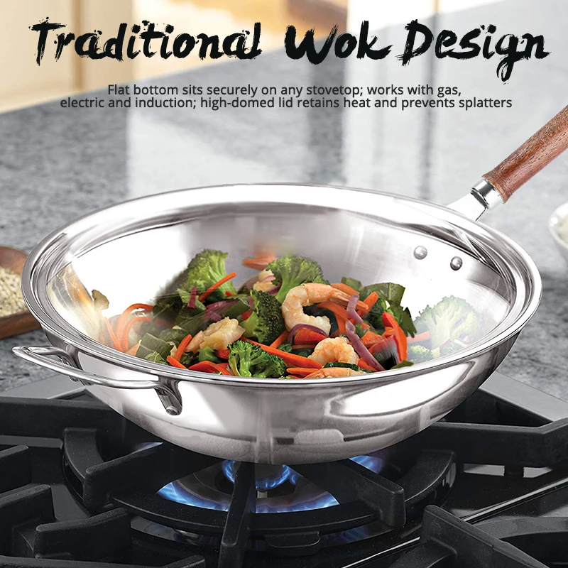 32 см кухонная утварь вок антипригарная плита #304 нержавеющая сталь сковорода без