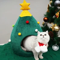 christmas dog cat bed house soft nest tree shape pet bed cat cave semi closed tent litter cat supplies