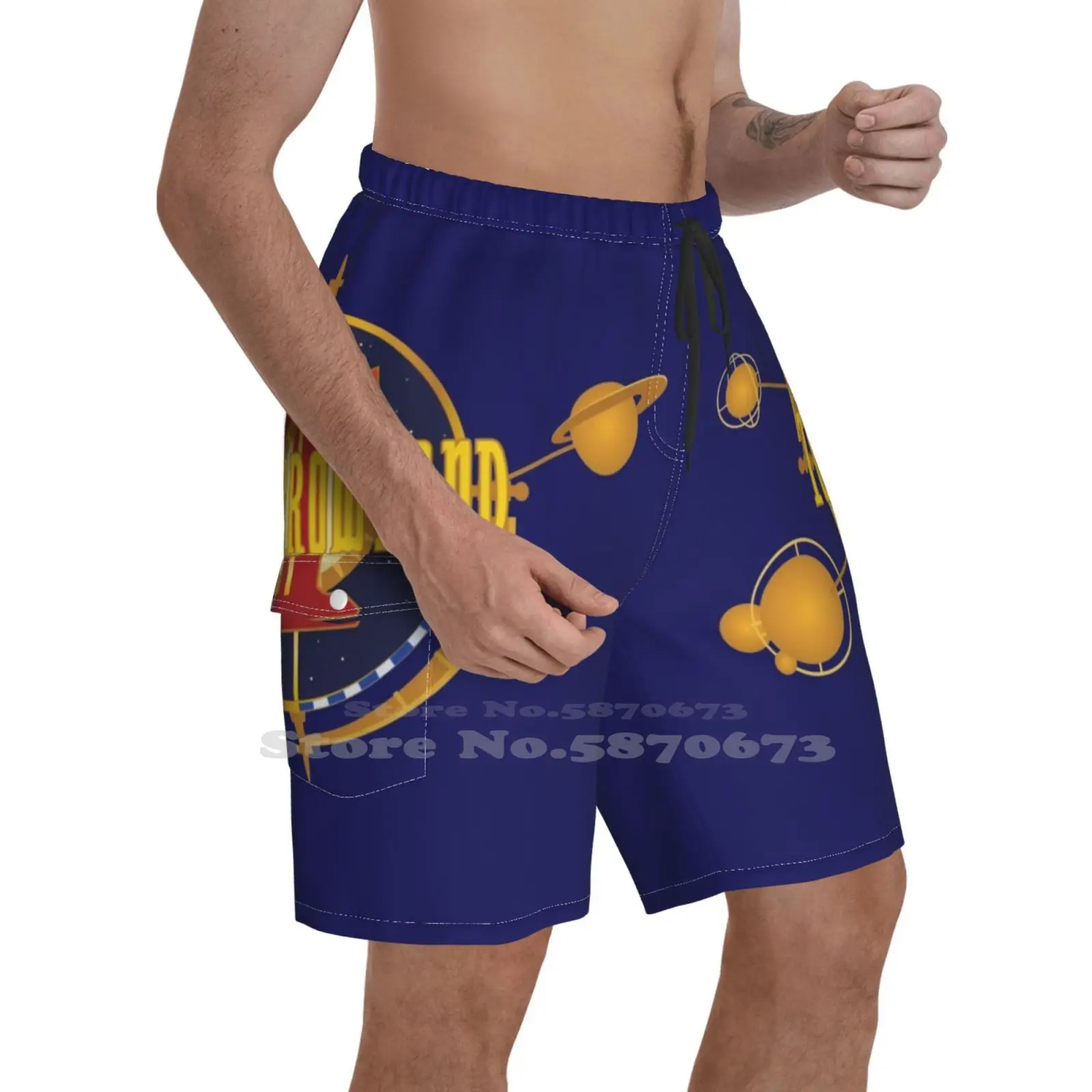

Men'S Summer Short Pants Beach Shorts World Future Park Magic Kingdom Land Rides Attractions Science Fiction Geek Nerd Galaxy