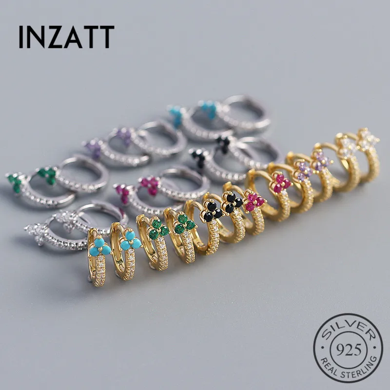 

INZATT Real 925 Sterling Silver Colored Zircon Hoop Earrings For Fashion Women Party Turquoise Fine Jewelry Cute Accessories