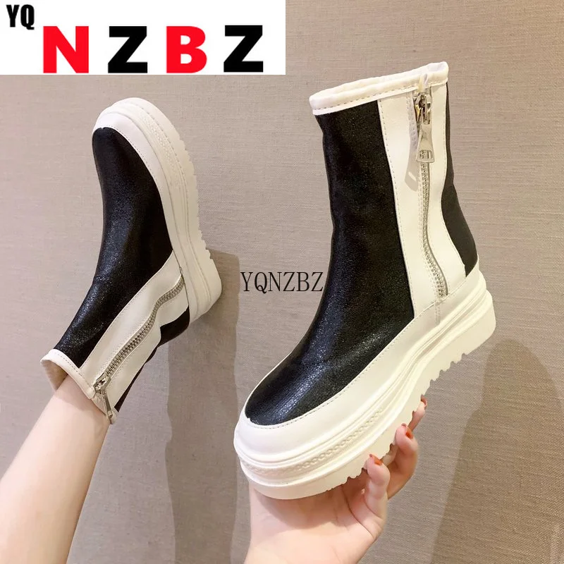 

Women's Snow Boots 2022 Autumn and Winter Round Toe Zipper Ladies Thick-soled Nude Boots Outdoor Waterproof Warm Casual Boots