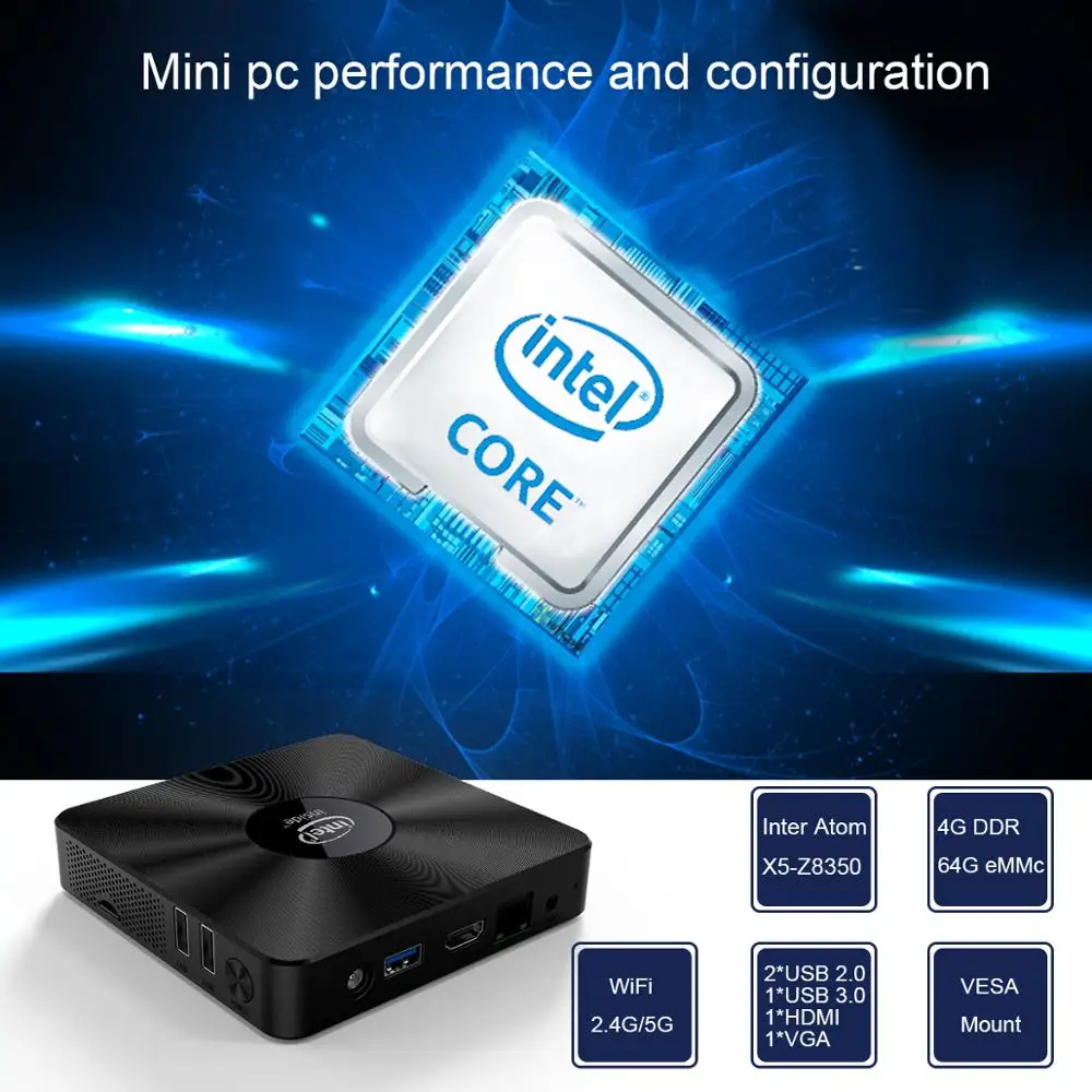 T92 Мини ПК Win10 ядерным процессором Intel Atom X5-Z8350 4 ядра 4G Оперативная память 64G