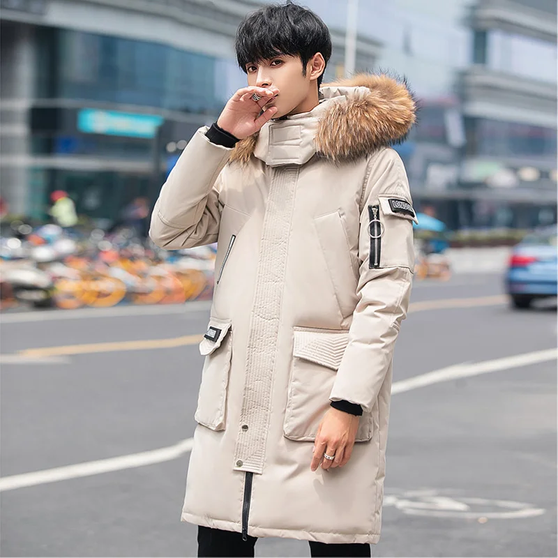 

Preferential winter men's down jacket medium and long thickened coat high neck hooded over knee casual men's coat