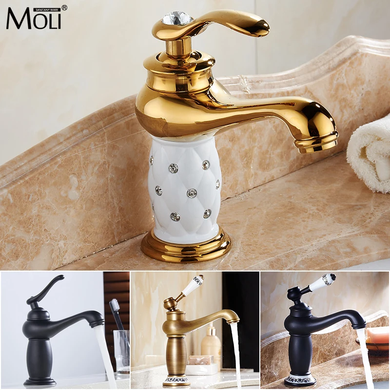

MOLI Bathroom Sink Faucet Gold Basin Single handle Faucets Diamond Water Mixer Crane Hot Cold Chrome Bath Brass Mixer Tap ML201