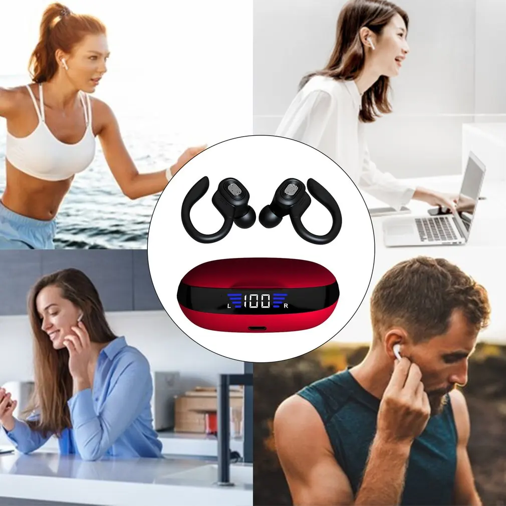 

VV2 True Wireless Three-digit Display Headset Hanging Type Sports Stereo Earbuds Waterproof Headphones
