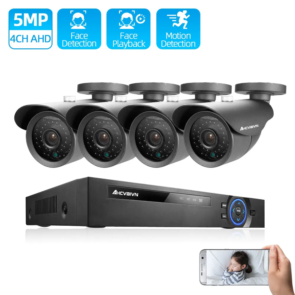 

Home camera cctv system 4CH 6 in 1 AHD TVI CVI CCTV Kit 5.0MP indoor Outdoor Weatherproof Surveillance Security Camera System