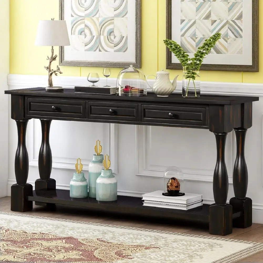 

Wear Resistant Practical Drawer Type Console Table with Shelves for Bedroom