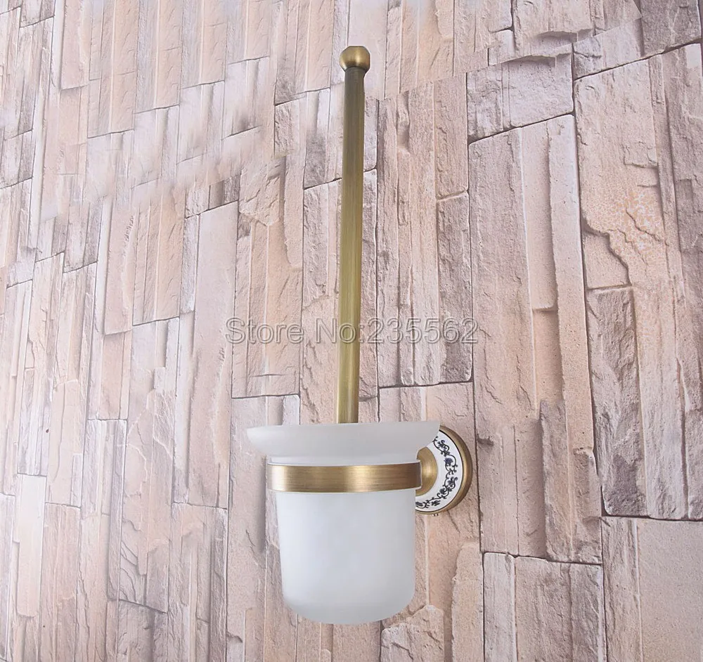 

Antique Brass Wall Mounted Bathroom WC Toilet Brush Holder with Glass Cup Set Lba784