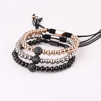 classic design stainless steel beads cz pave ball handmade macrame friendship bracelet men women