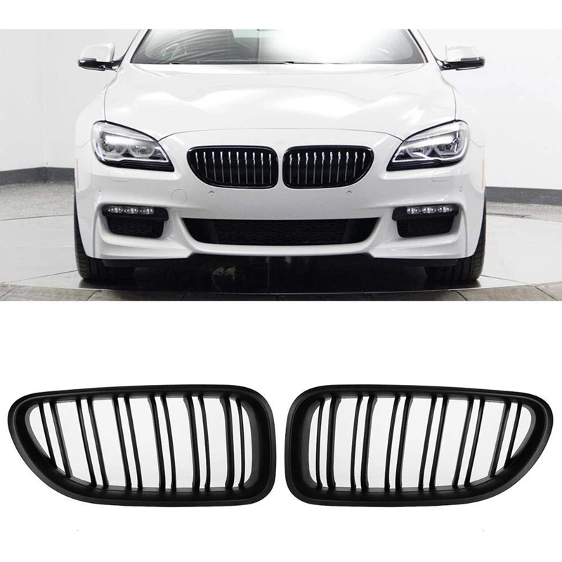 Front Bumper Hood Kidney Grille Replacement Dual Line Sport Grilles for BMW 6 Series F12 F13 F06 640I 650I 2012-2017(Matte Black |