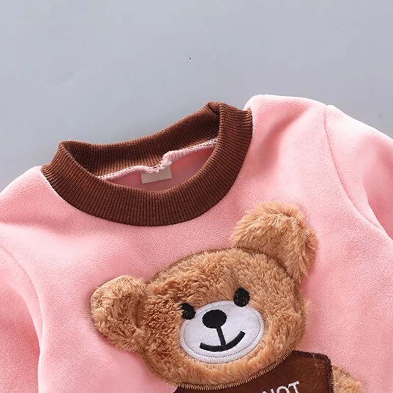 

Baby Boy Clothes Autumn and Winter Pure Cotton Thick Warm Casual Hooded Sweater Cartoon Cute Bear Three-piece Baby Girl Suit