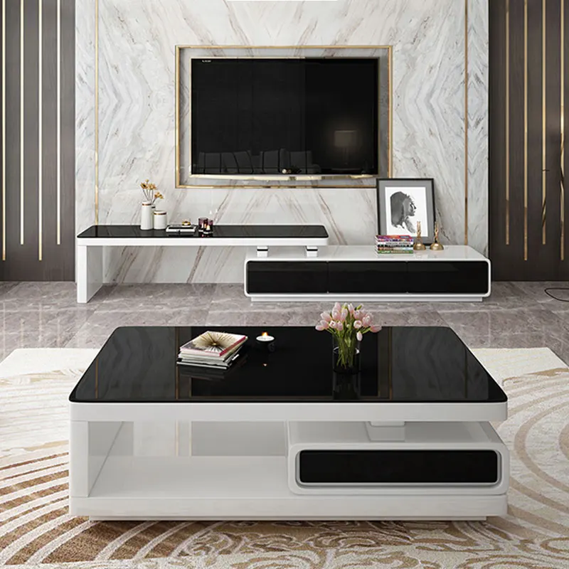 

Simple modern coffee living room furniture fashion baking varnish toughened glass tea table TV cabinet combination