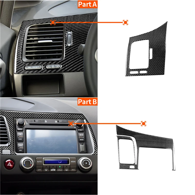 

For Honda Civic 8th Gen 2006-2011 Car Left Air Outlet Frame Navigation Panel Trim Decal Carbon Fiber Sticker Styling Accessories