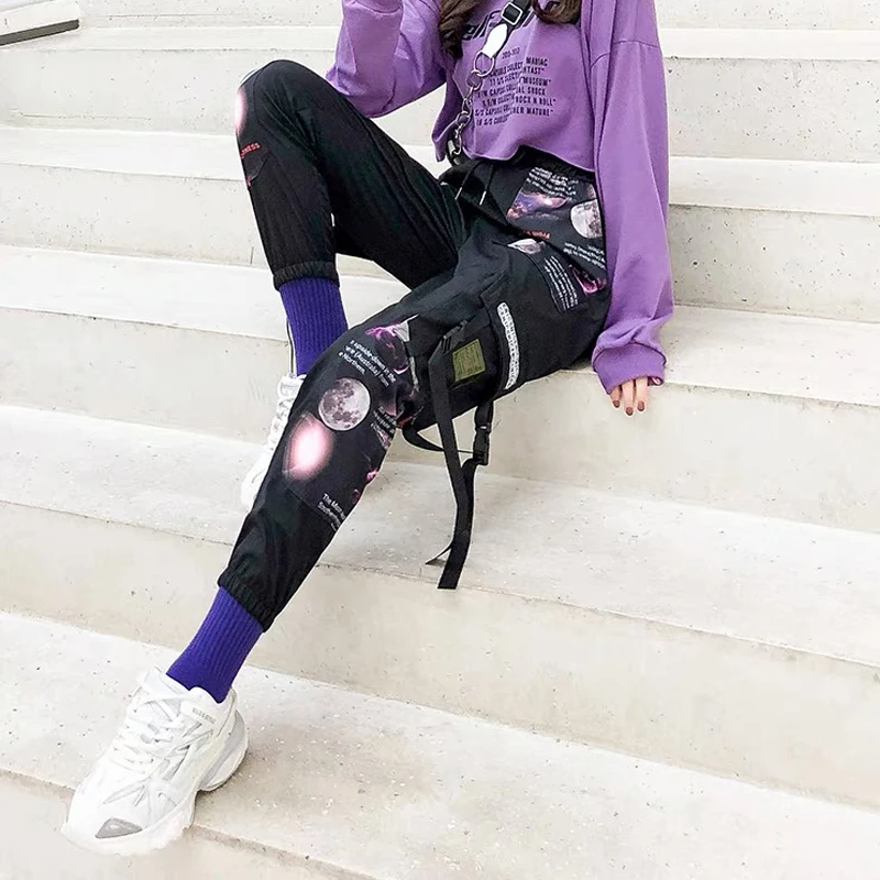 Брюки-карго женские с эластичным поясом Модные свободные штаны для бега уличная