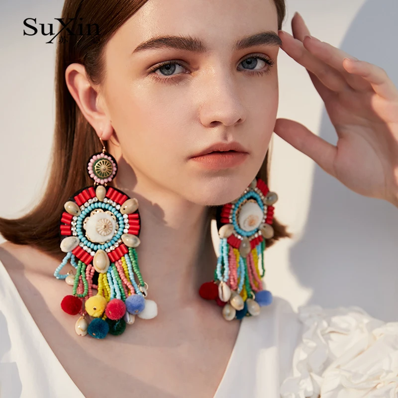 Suxin Bohemian Handmade Earrings For Women Boho Style Woman Tassel Earring Female Jewelry Bridal Fringed Vintage Long Earrinngs | Украшения