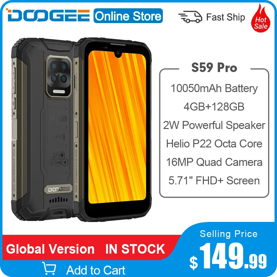 DOOGEE S59 Pro IP68/IP69K прочный мобильный телефон 5 71 ''HD + 4 Гб Оперативная память 128
