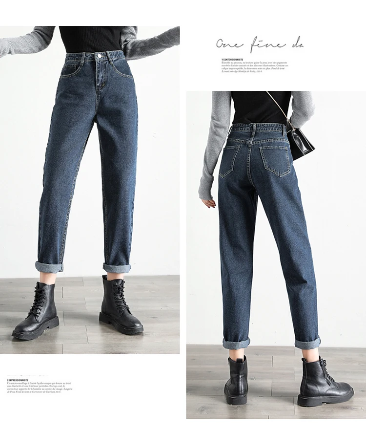 

Gray Blue High Waist Jeans Woman Street Style Cotton Mom Jeans No Stretch Plus Size Women Boyfriend Jeans Vintage Harem Pants