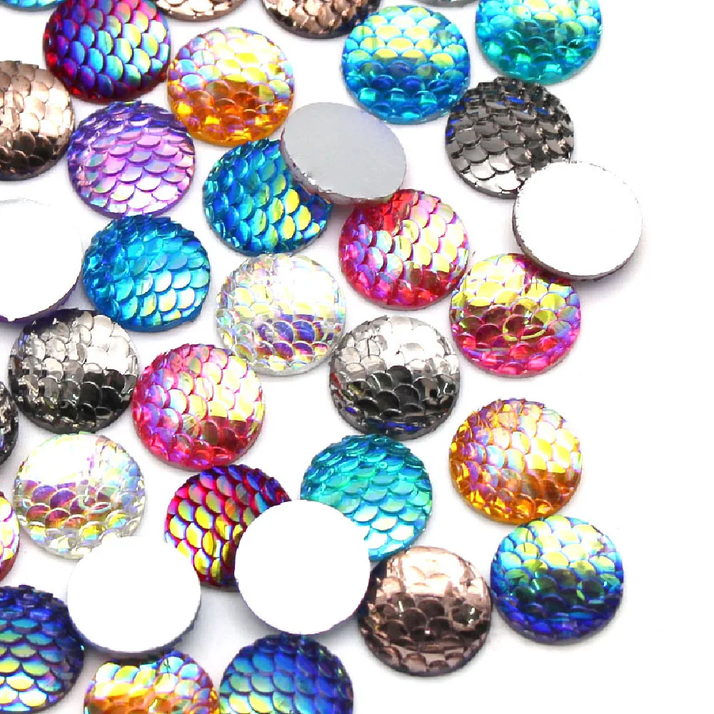 50 шт. 14 мм стразы из смолы круглые камни в форме рыбьей чешуи AB кристаллы с плоской