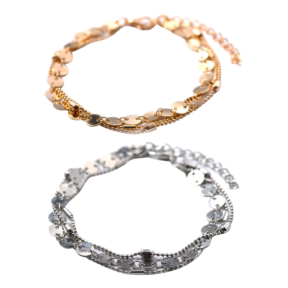 2 шт. модные браслеты из сплава с блестками 3 слоя Очаровательные золотые и