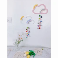 ins nordic style macrame rainbow cloud wall hanging for kids room decor woven wool ball wall hanging pendant decoration