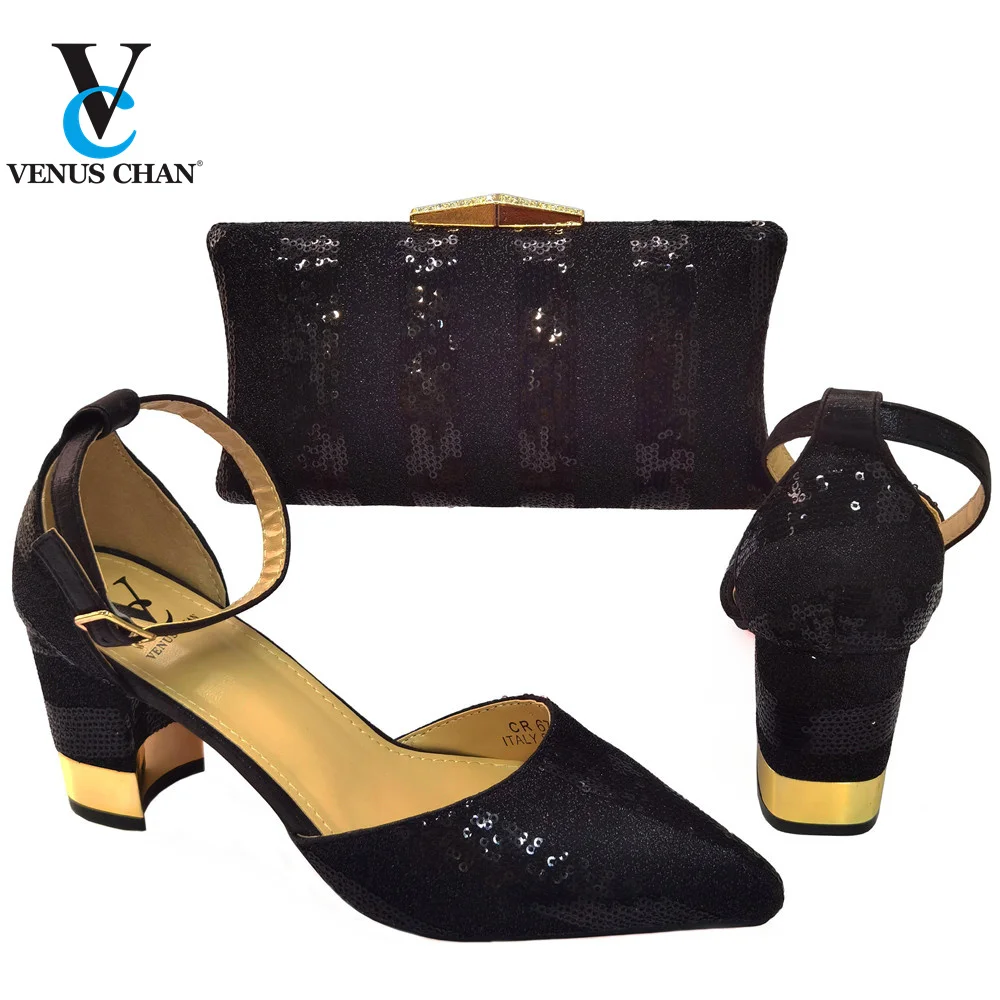 

Hot Selling 2021 Autumn New Arrivals Royal Wedding Clutch Bag Match Italian Women Shoes and Bag Matching Set in Black Color