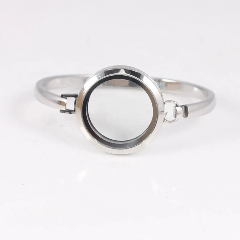 Круглый браслет-медальон из нержавеющей стали с кристаллами и эмалью 30 мм 7/8