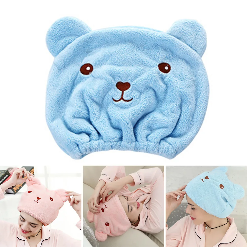 

2 Colors Lovely Cat Hair Drying Cap Towel Microfiber Quick-drying Coral Fleece Soft Adjustable Hair Shower Hats For Bath