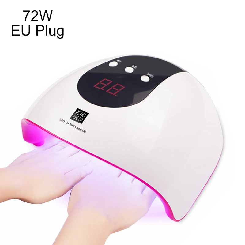 EU Plug 72 Вт Светодиодный УФ-лампы для ногтей, 24 светодиодный s Сушилка для ногтей гель лак две стороны УФ-гель для ногтей с Сенсор таймер ЖК-дисплей Дисплей 30/60/90 сушки - Цвет: EU Plug