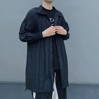 plus size trench coat for women men 2021 autumn winter new loose stretch miyake pleated turn down collar long sleeved zipper