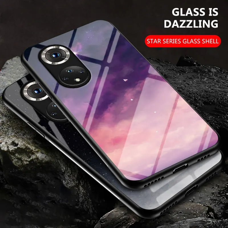 painted glass phone case for huawei honor v40 v30 v50pro cover v9 9x 9lite 20i 30s protective case starry sky luxury tpu funda free global shipping