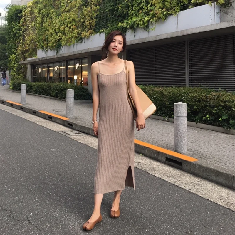 

2021 New Women's Cashmere Cardigan Sweaters and Knitting Dress 2 Piece Sets Autumn Winter Female Sling Dresses knitted Suit