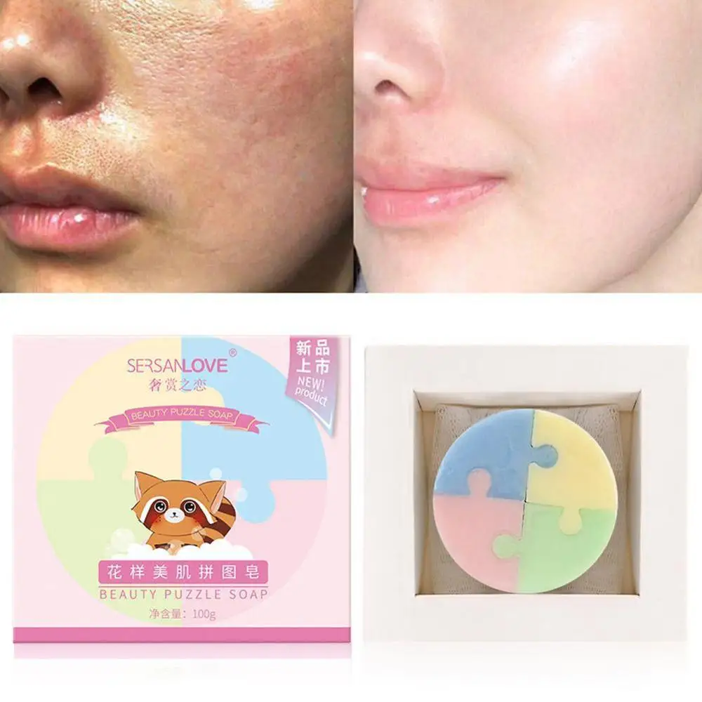 100g Beauty Soap Mite Removal Puzzle Soap Plant Handmade Acne Soap Cleansing Control Moisturizing Oil Essential Soap Mite O U9N7