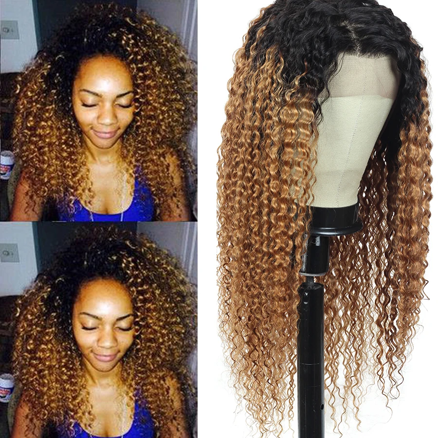 Парик из вьющихся человеческих волос парик на сетке спереди парики 1b/27 кудрявые