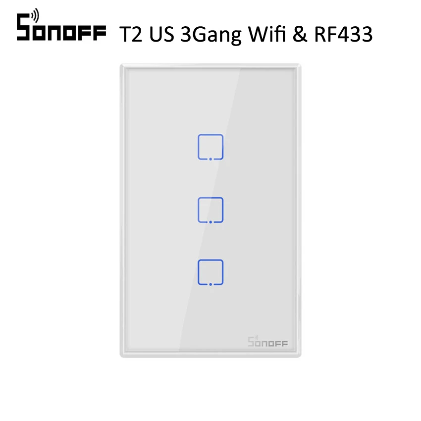 T2 US 3Gang Sonoff T2 США Wifi настенный светильник сенсорный выключатель 1 2 3 банда TX беспроводной 433 МГц RF переключатель с дистанционным управлением панель работа с Alexa Google - Комплект: T2 US 3Gang