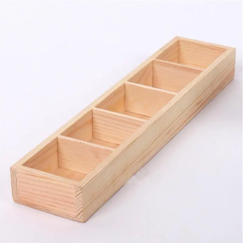 

2021 new hot sales 5-Grid Wooden Succulent Plant Fleshy Flower Pot Box Tray Decorative Containers