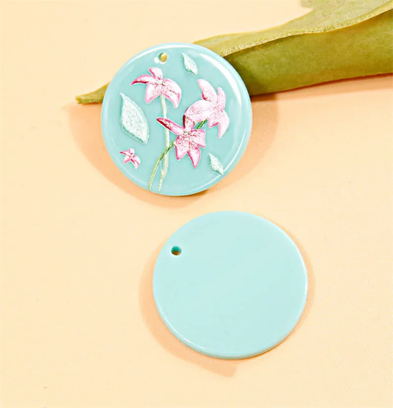 

6PCS/lot Acetate Relief Pink Flowers Landscape Jewelry Accessories Hand Made Earrings Connectors DIY Pendant Components Charms